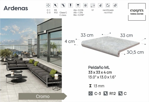 Ступени recto 120 big Ardenas Cromo