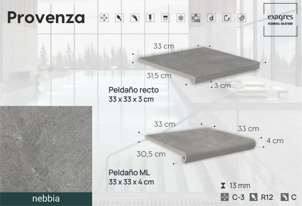Ступени угловые флорентинер Provenza Nebbia