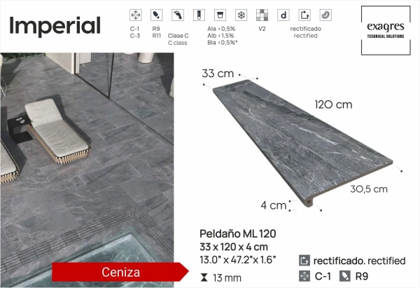 Ступени recto 120 big Imperial Ceniza