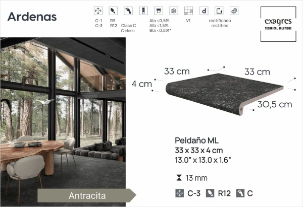 Ступени recto 120 big Ardenas Antracita