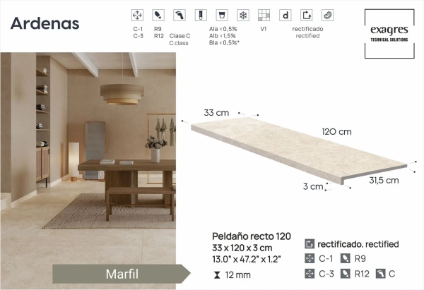 Ступени recto 120 big Ardenas Marfil