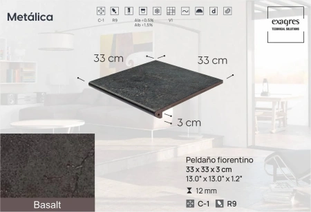 Ступени угловые флорентинер Metalica Basalt