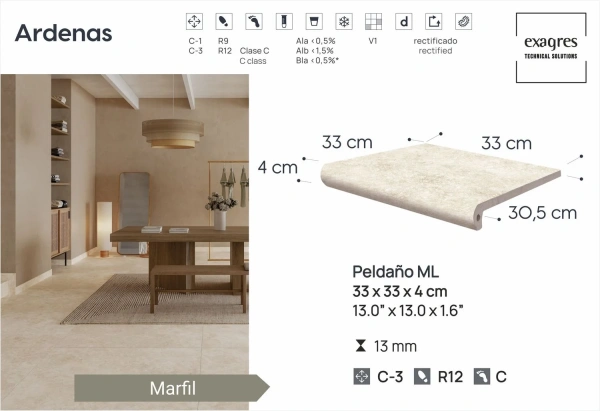 Ступени recto 120 big Ardenas Marfil