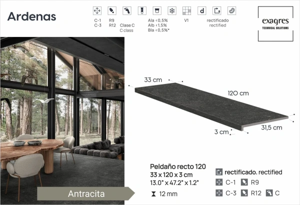 Ступени recto 120 big Ardenas Antracita
