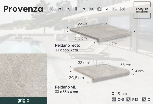 Ступени recto 120 big Provenza Grigio